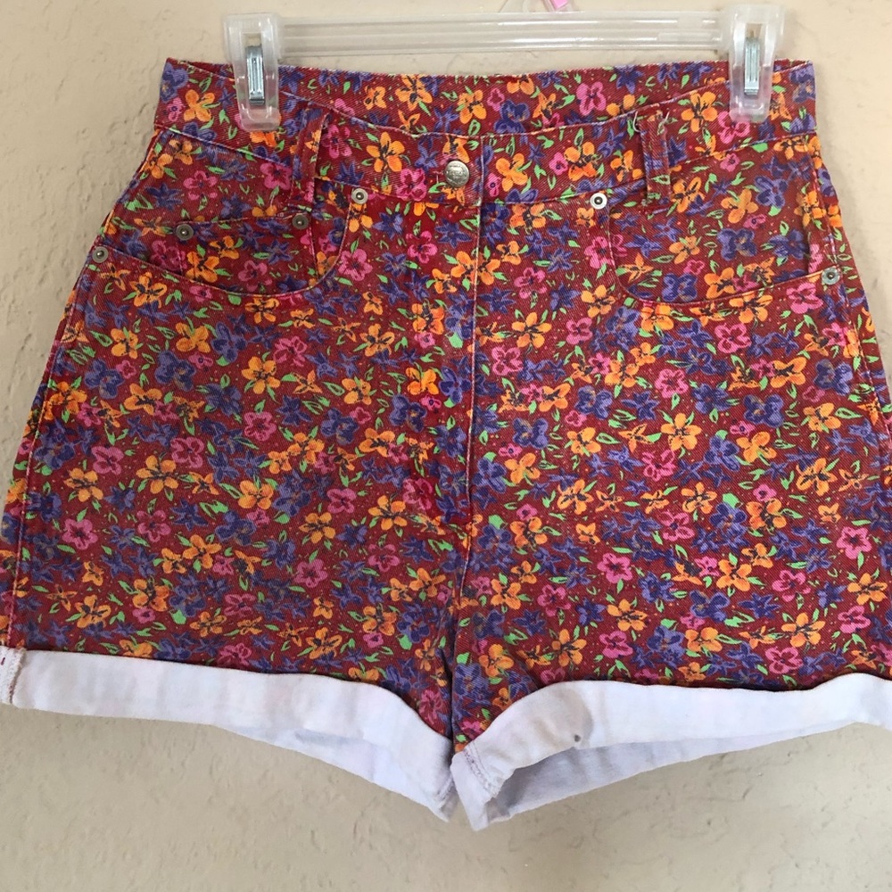 “Mission Bay” high waisted floral jean shorts